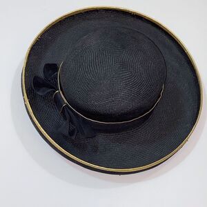 VTG, Joe Bill Miller Made In USA  Straw Elegant Black And Gold Structured Brim